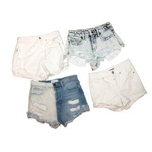 Denim Jean Shorts Lot of  Size 0 & XS Destroyed Destressed Stretch White & Blue